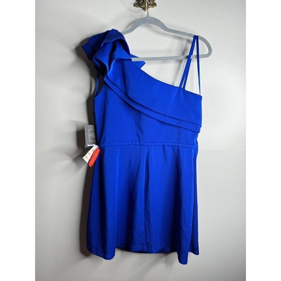 Mac Duggal Royal Blue One Shoulder Ruffle Mini Dress Size 10 - Picture 5 of 5